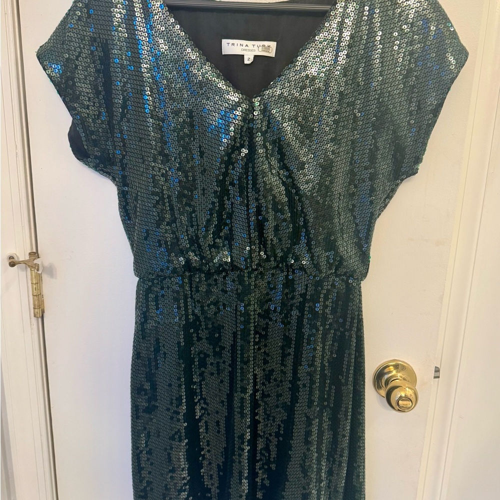 Trina Turk Shimmering Green Sequin Midi Dress